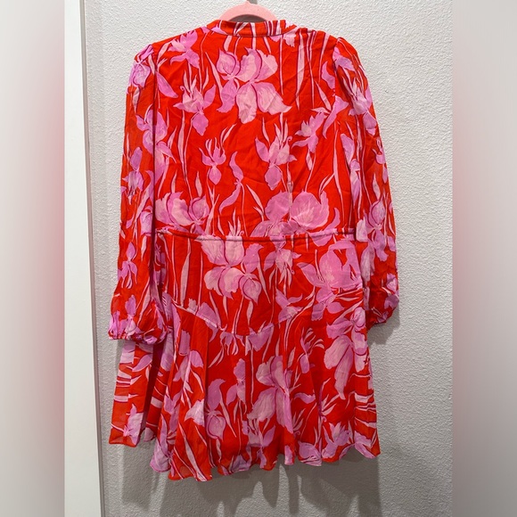 Milly Reina Parrot Tulip Flounce Red Pink Mini Dress Sz 8 SAKS REVOLVE - Picture 8 of 10